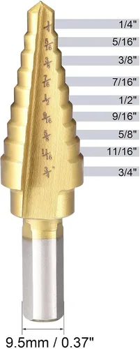 Vista 2 de uxcell Broca escalonada HSS4241 1/4" a 3/4" 9 tamaños flautas rectas vástago triangular para metal madera plástico