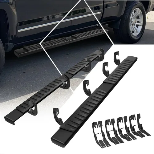Vista 12 de Estribos de aluminio negro de 6 pulgadas, barras Nerf compatibles con Silverado Sierra 1500 2500 3500 Crew Cab 07-19