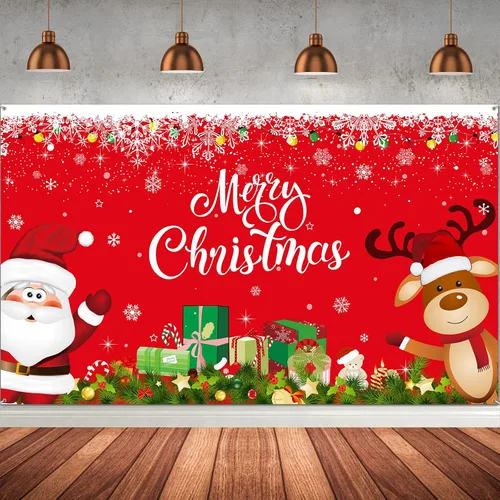 Vista 10 de Irenare Pancarta de Navidad telón de fondo de Papá Noel, reno y Feliz Navidad, cartel interior para Navidad, fiesta de vacaciones, cabina de fotos
