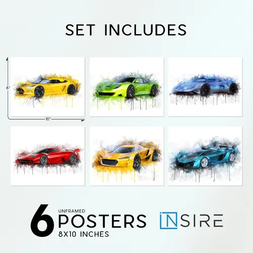 Vista 2 de Insire Juego de 6 impresiones de póster de acuarela para automóvil
