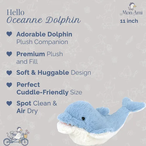 Vista 2 de MON AMI Oceanne - Peluche de delfín, animal de peluche suave de 11 pulgadas para acurrucarse, jugar y coleccionar, adorable delfín abrazable