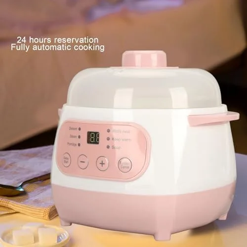 Vista 2 de ZJchao Olla eléctrica para estofado, 1 L, 200 W, eléctrica, inteligente, de cerámica, gachas de avena, mini olla de cocción lenta, antiquemaduras