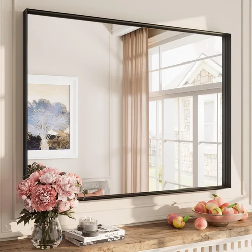 Vista 63 de Paquete de 2 espejos de baño con marco de metal negro de 22 x 30 pulgadas, espejo rectangular redondeado negro mate, antioxidante, se cuelga