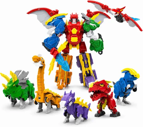 Vista 9 de Juego de juguetes de dinosaurio robot 5 en 1: gran kit de robot transformable para desmontar con 5 figuras de acción de dinosaurio - juguetes