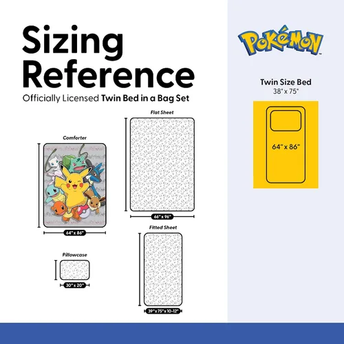 Vista 9 de Northwest Pokemon - Juego de cama individual en una bolsa, Pikachu Squirtle Eevee Charmander, ropa de cama de anime para niñas y niños, escuadrón