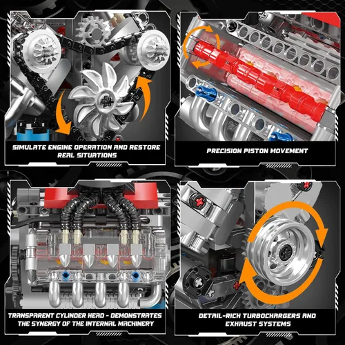 Vista 3 de Mould King Kit de modelo de motor V8 10171, mini kits de motor V8 que funciona, construye tu propio motor de modelo de automóvil con motor, bloques