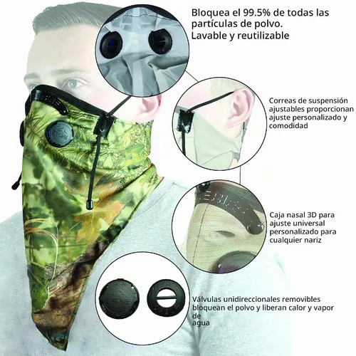 Vista 2 de ATV Tek Máscara antipolvo estilo bandana, cómoda y lavable (camuflado, talla única)