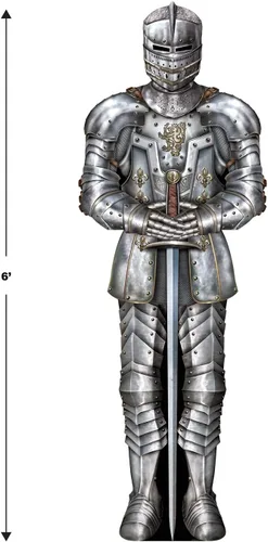 Vista 2 de Beistle Knight Suit of Armor - Telón de fondo para fotos, 6 pies de alto, juego de 2 – Decoración de fiesta temática medieval, decoración