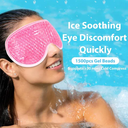 Vista 5 de Máscara de gel para ojos BeeVines, paquete de 2 máscaras de hielo refrescantes para ojos hinchados para hombres y mujeres, compresa fría y caliente