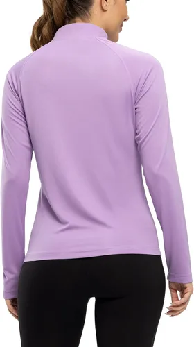Vista 7 de Rdruko Camisas de senderismo para mujer, manga larga, secado rápido, cremallera de 14, protección solar UPF 50+, para correr al aire libre