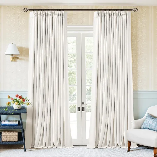 Vista 216 de Juego de 2 paneles de cortinas plisadas negras de 80 pulgadas para sala de estar, cortinas plisadas de lino con forro de 80 pulgadas de largo, 100%