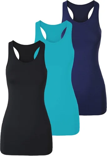 Vista 7 de TAIPOVE Camisetas largas sin mangas para mujer de algodón para capas con espalda cruzada extra largas para ropa deportiva, paquete de 3