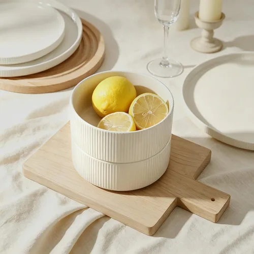 Vista 7 de Stoneware Dinnerware Sets for 4, 12Pcs Plates and Bowls Set, Cream White