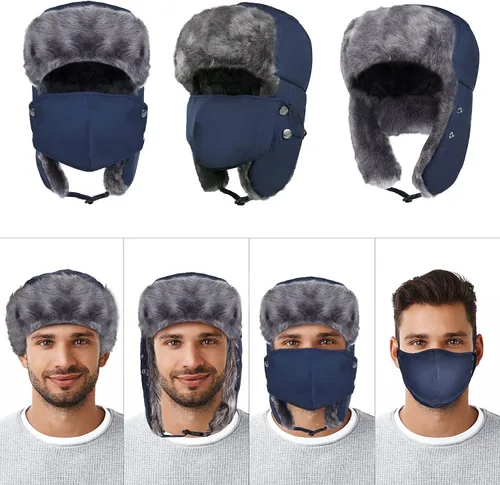 Vista 5 de Trooper Trapper Sombrero cálido de invierno Sombrero térmico de piel polar ruso Ushanka sombreros máscara para las orejas, nieve, esquí, caza