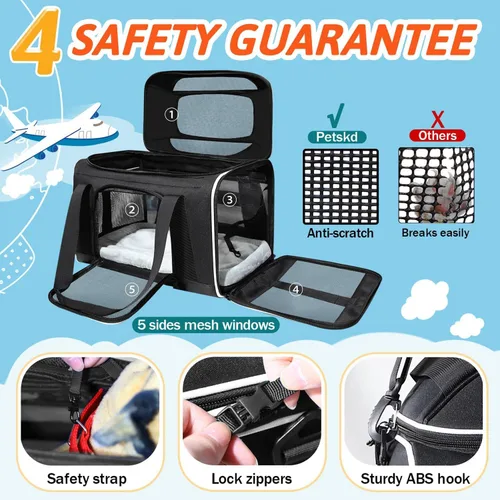 Vista 5 de Petskd Transportador de mascotas extensible superior de 17 x 11 x 9.5 pulgadas, aprobado por aerolíneas de Alaska, transportador de lados suaves