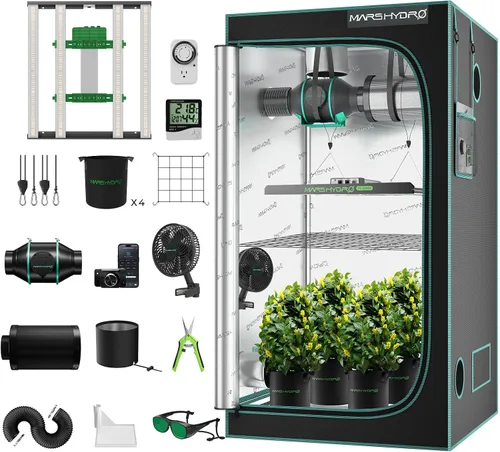 Vista 14 de MARS HYDRO Kit completo de tienda de cultivo de 2 x 2 con ventilador de 10 velocidades, luz LED TS600 de 100 W de espectro completo, 24 x 24 x 55