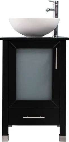 Vista 3 de Mueble de baño de 20 pulgadas con lavabo combinado, fregadero de cerámica circular blanca (negro)