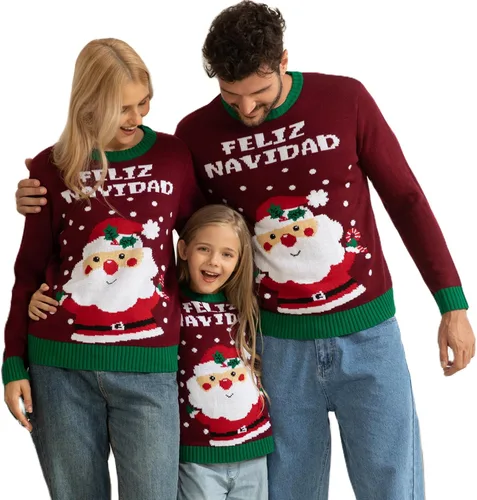 Vista 15 de Suéter navideño a juego para la familia, con estampado de copos de nieve de reno, suéter feo de manga larga 1 estilo.