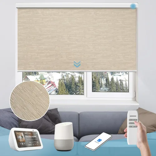 Vista 15 de Persiana enrollable inteligente 100 % opaca, pantalla motorizada compatible con Alexa Google, persiana de control de aplicación para ventana Tela