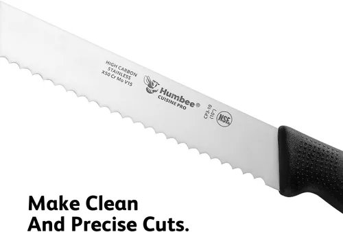 Vista 2 de Cuisine Pro - Cuchillo de pan dentado de 10 pulgadas, acero inoxidable de alta calidad, con borde ondulado, cuchillo de hoja afilada para pan, apto
