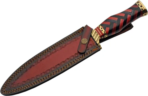 Vista 5 de SZCO Supplies Daga de acero de Damasco con mango trenzado de 15 pulgadas con funda, rojo/negro