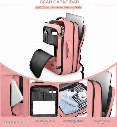 Vista 2 de AREYTECO Mochila de viaje para mujer, mochila de mano expandible de 50 L Amourpink