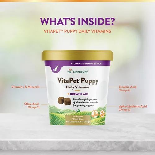Vista 5 de NaturVet VitaPet Puppy Vitaminas diarias para perros - Además de ayuda para el aliento - Formulado específicamente para proporcionar a los cachorros