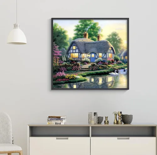 Vista 7 de Kits de arte de diamantes de paisaje para adultos: pintura de diamante campestre casa de campo DIY 5d Kit de pintura de diamante de taladro completo