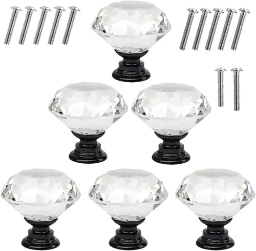 Vista 15 de Akstore 6 pomos de cristal para gabinetes de 1.18 pulgadas (1.181 in) con forma de diamante, para cajones de cocina, aparador, armario, tiradores