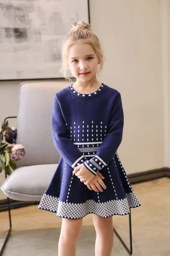 Vista 3 de SMILING PINKER Vestido de punto para niñas con cuello redondo, manga larga, vestido de fiesta de invierno