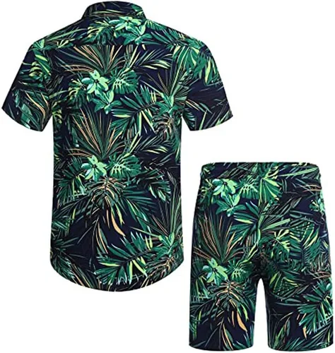 Vista 3 de AOTORR Conjunto hawaiano de 2 piezas para hombre, trajes de chándal florales, camisas casuales de manga corta y pantalones cortos, trajes