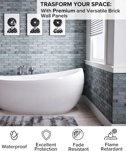 Vista 6 de Panel de pared 3D, ladrillo sintético fundido de PVC, 50 pies cuadrados para cobertura interior de pared completa, diseño resistente al calor