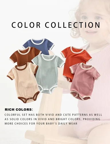 Vista 5 de Body de bebé, de manga corta, para niños y niñas, 100% algodón, unisex, con botones, paquete de 2