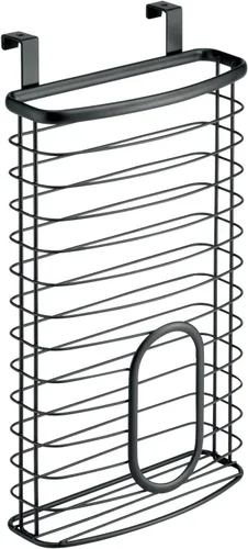 Vista 9 de mDesign Organizador de Almacenamiento Colgante de Gabinete de Acero Portador para Cocina, Despensa - Sostiene Bolsas de Plástico, Sándwich, Basura