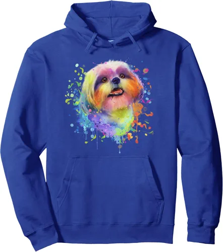 Vista 3 de Sudadera con capucha colorida Splash Art Shih Tzu con diseño de retrato Shitzu para cachorros, Negro, S