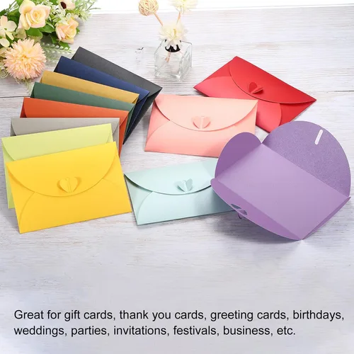 Vista 5 de PATIKIL Sobres para tarjetas de regalo, paquete de 50 sobres con cierre en forma de corazón para tarjetas de regalo, mini sobre para cumpleaños