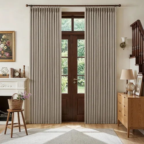 Vista 187 de Juego de 2 paneles de cortinas plisadas negras de 80 pulgadas para sala de estar, cortinas plisadas de lino con forro de 80 pulgadas de largo, 100%