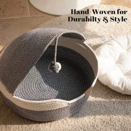 Vista 8 de CHEERPALS Cama para gatos con cojín lavable y cuerda de bola de algodón, cama cubierta para mascotas para gatos de interior, cama con capucha, cama