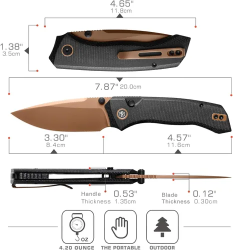 Vista 2 de RT - Cuchillo de bolsillo para corcel, 3.3 pulgadas, hoja 14C28N Negro/Dorado