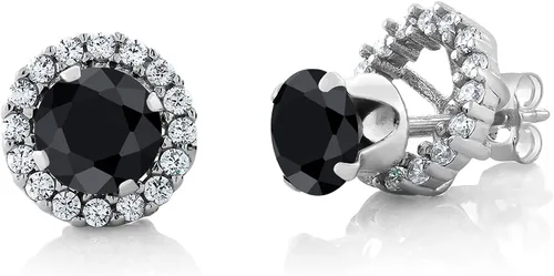 Vista 241 de Gem Stone King Aretes redondos de plata de ley 925 de 0.236 in con piedra natal extraíble para mujer