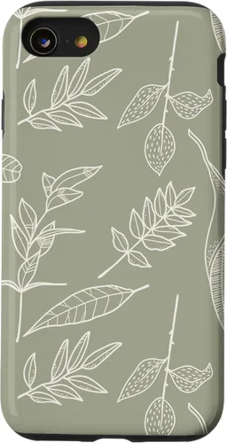 Vista 18 de Carcasa para iPhone 16, diseño de hojas y flores, color verde salvia