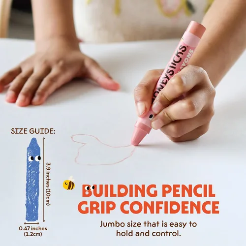 Vista 5 de Honeysticks Crayones jumbo (paquete de 8) – Crayones no tóxicos – Cera de abeja 100% pura y colores de grado alimenticio – 8 colores brillantes
