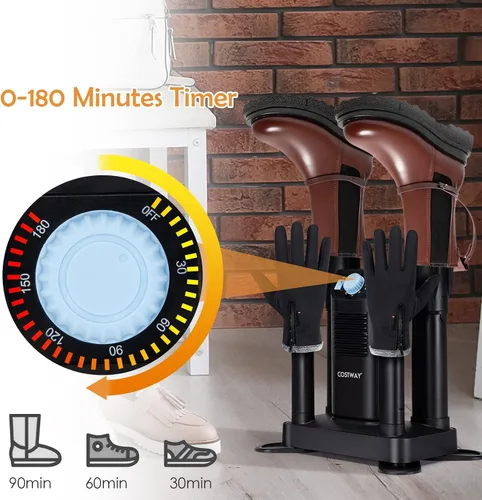 Vista 4 de COSTWAY Secador de botas, secadora de zapatos con temporizador de 180 minutos y soplador de calefacción, desinfección con ozono, diseño extensible