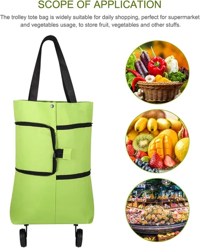 Vista 2 de Carrito de compras plegable 2 en 1 2023, bolsa de compras plegable portátil con ruedas, bolsa de compras ligera impermeable con ruedas, bolsa