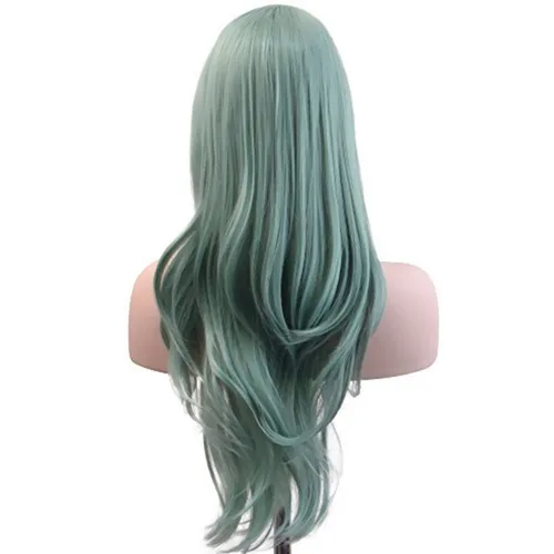 Vista 4 de Crazywig, peluca de 28 pulgadas de largo ondulada resistente al calor con extensiones para Cosplay, talla única , Verde (Mint)