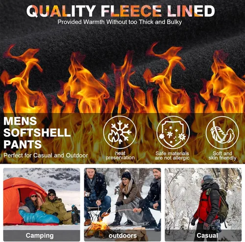 Vista 4 de Men's Snow Ski Hiking Pants Fleece Lined Softshell Windproof Winter Insulated Cargo Pants with Zipper Pockets