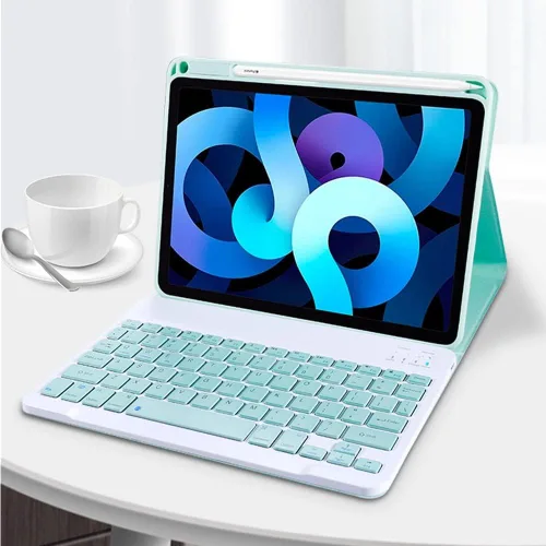 Vista 16 de kaitesi Funda para teclado para iPad 9ª 8ª 7ª generación 10.2/ Air 3ª generación Pro 10.5, cubierta inteligente de folio inteligente con teclado