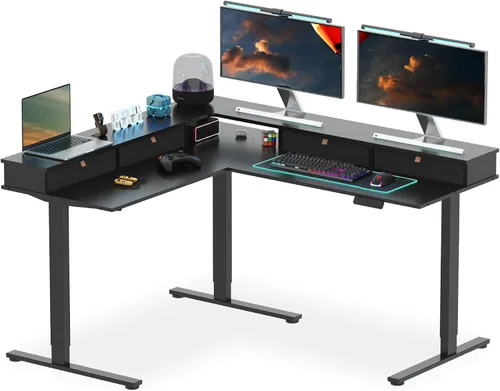 Vista 16 de SANODESK - Escritorio de pie en forma de L, altura ajustable, escritorio de esquina eléctrico, mesa de computadora ajustable de 63 x 48 pulgadas
