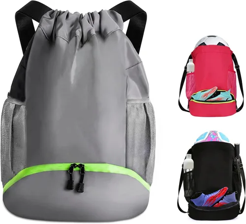 Vista 7 de Bolsas de fútbol, mochila impermeable con cordón para gimnasio, para béisbol, rugby, voleibol, yoga, bolsa deportiva de gran capacidad