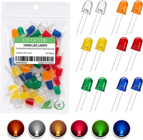 Vista 21 de 100 diodos LED RGB de 0.118 in, cátodo común, orificio pasante